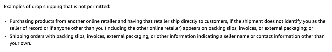 Amazon Drop Shipping Policy Screenshot